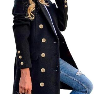 Womens Fall Winter Wool Coats Double Breasted Midi Peacoat Trench Coats